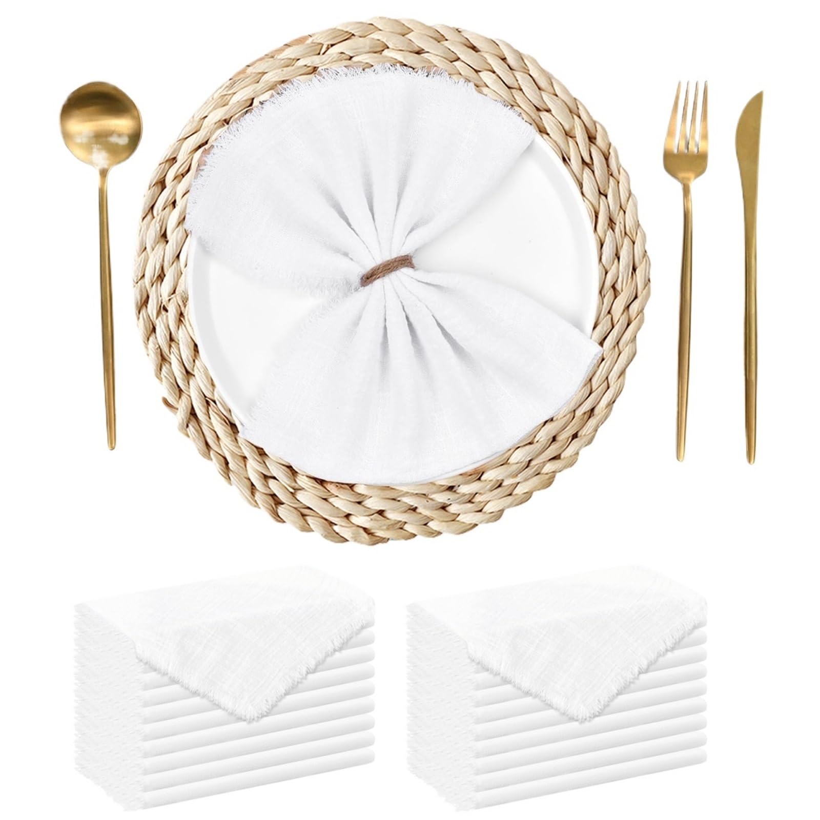 Napoles de Tela de algodón, Servilletas de Mesa 32x32cm Gasa algodón Reutilizable Toalla té decoración Fiesta Boda Multicolor(20pcs White)