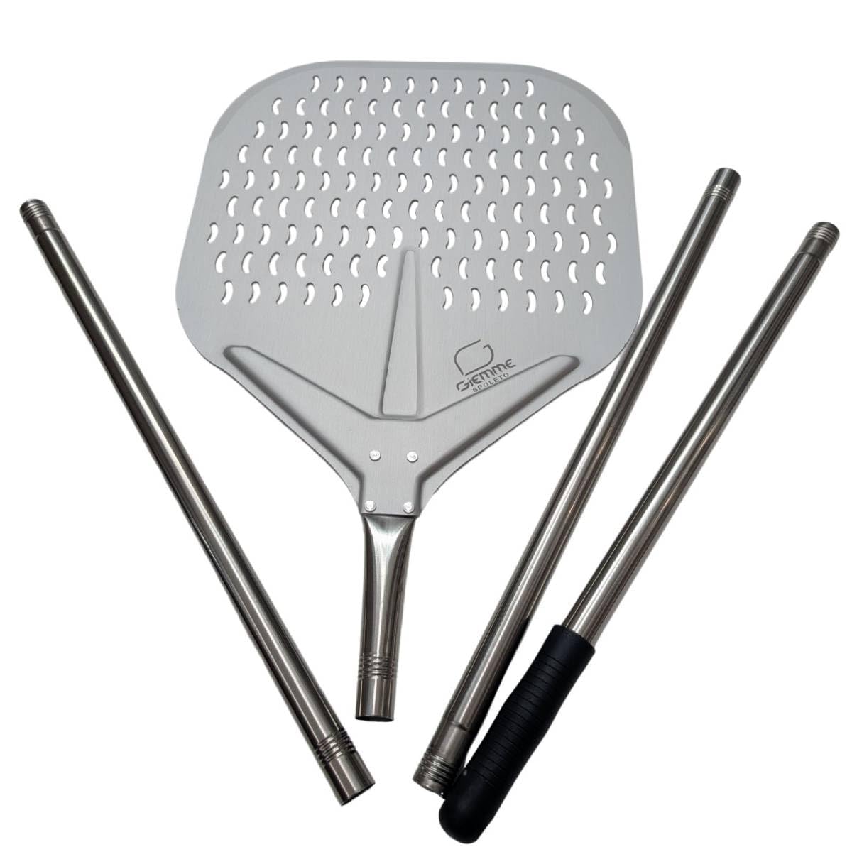Giemme - Set 4 Pale per Pizza Professionali con Manico Smontabile - Lunghezza Regolabile - Per Pizze fino a Ø 33 cm - Pale da Forno Allungabili in Acciaio