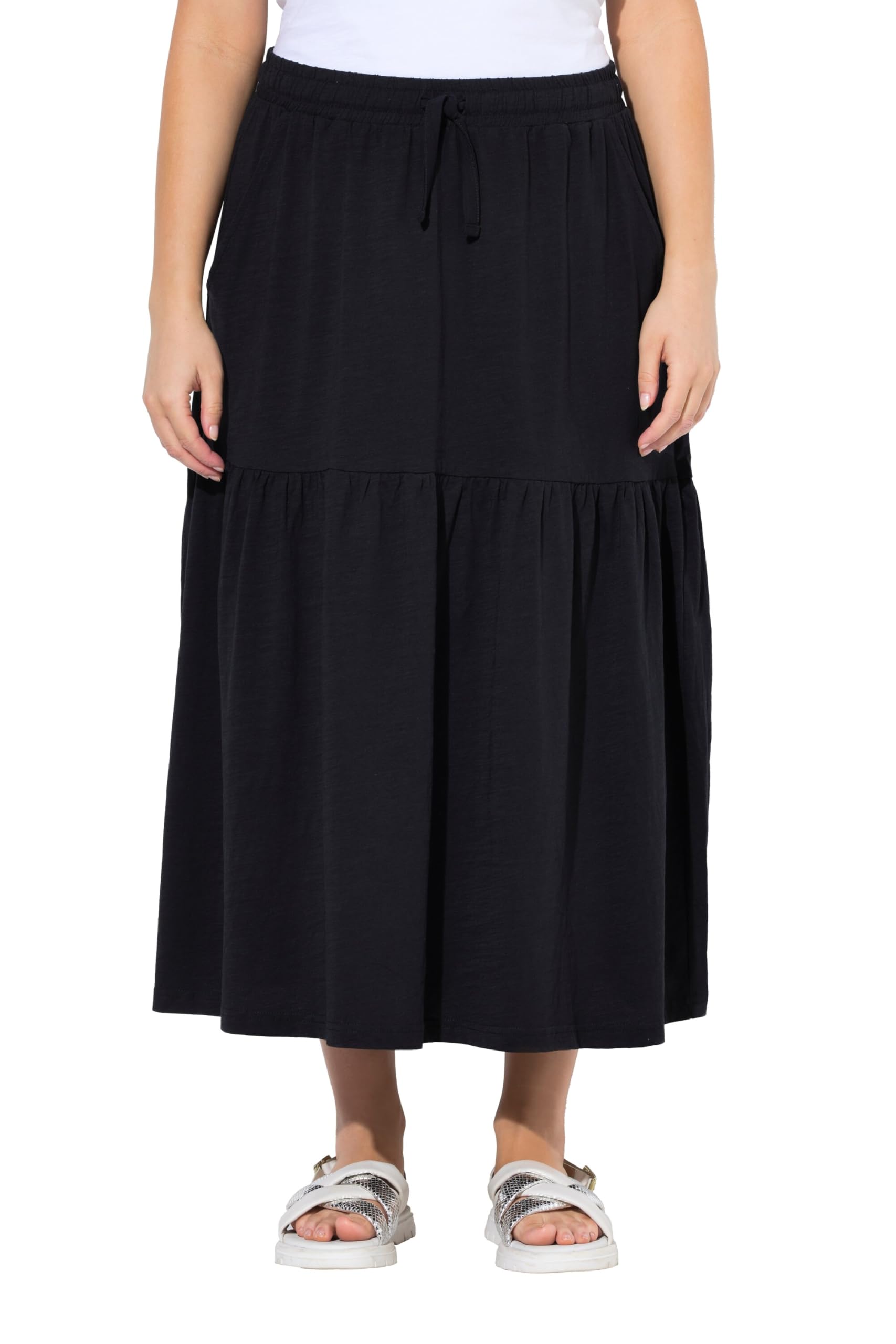 Ulla Popken Damen große Größen Übergrößen Plus Size Jerseyrock, Struktur, A-Linie, Volant, Elastikbund 829068