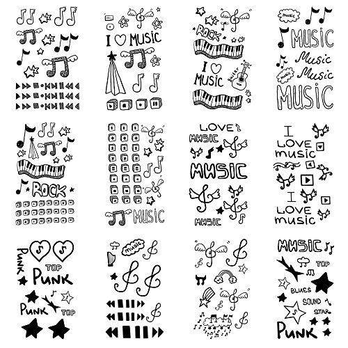 SanerLian Guitar Music Temporary Tattoo Sticker Watercolor Waterproof Adult Men Women Arm Shoulder Back Neck Body Art 10.5X6cm Set of 12 (color4)