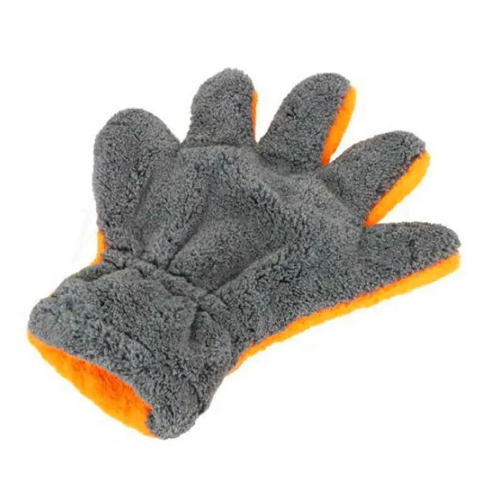 WWYYZAYC Double-Sided Coral Fleece Car Cleaning Glove Wash Mitts Five-Finger Design For Glass Wheels(Orange 1pcs)