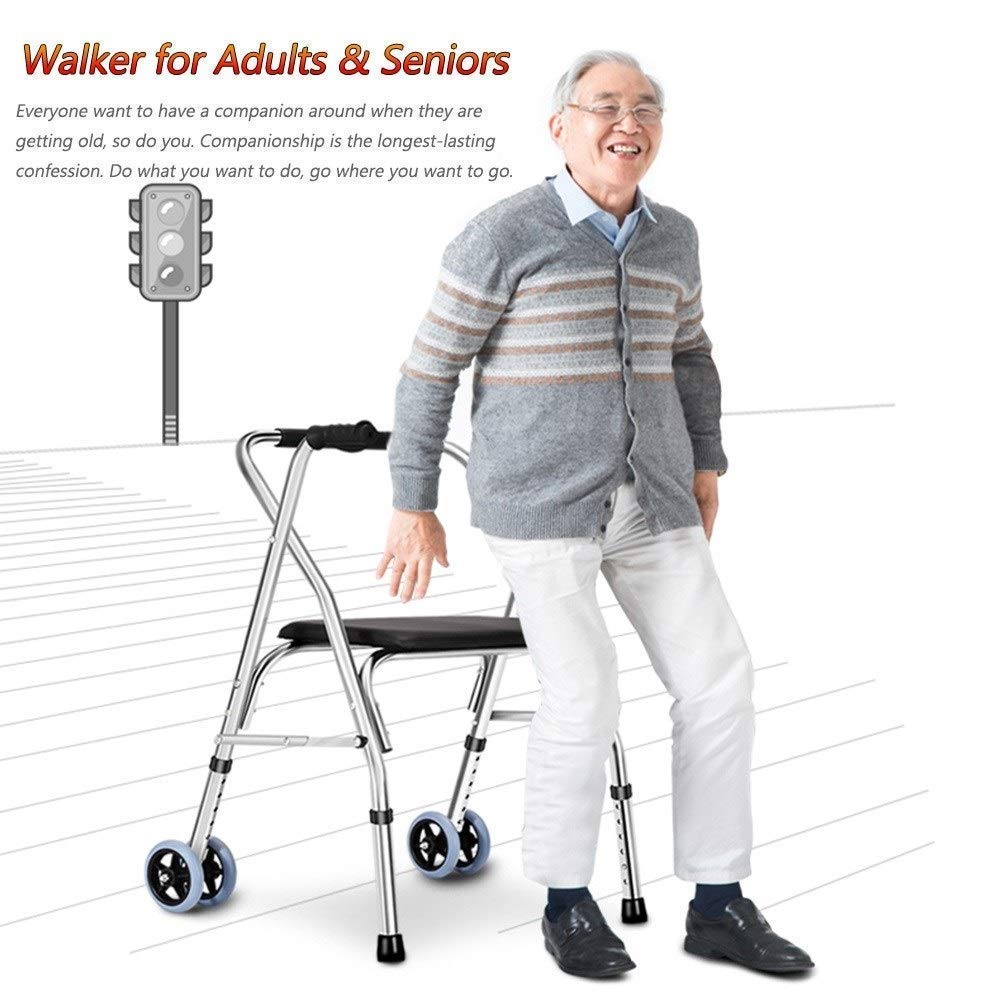 Andador Ligero para Ancianos con 2 Ruedas y Asiento, Andador Plegable para Personas Mayores, Adultos, discapacitados y discapacitados Interesting