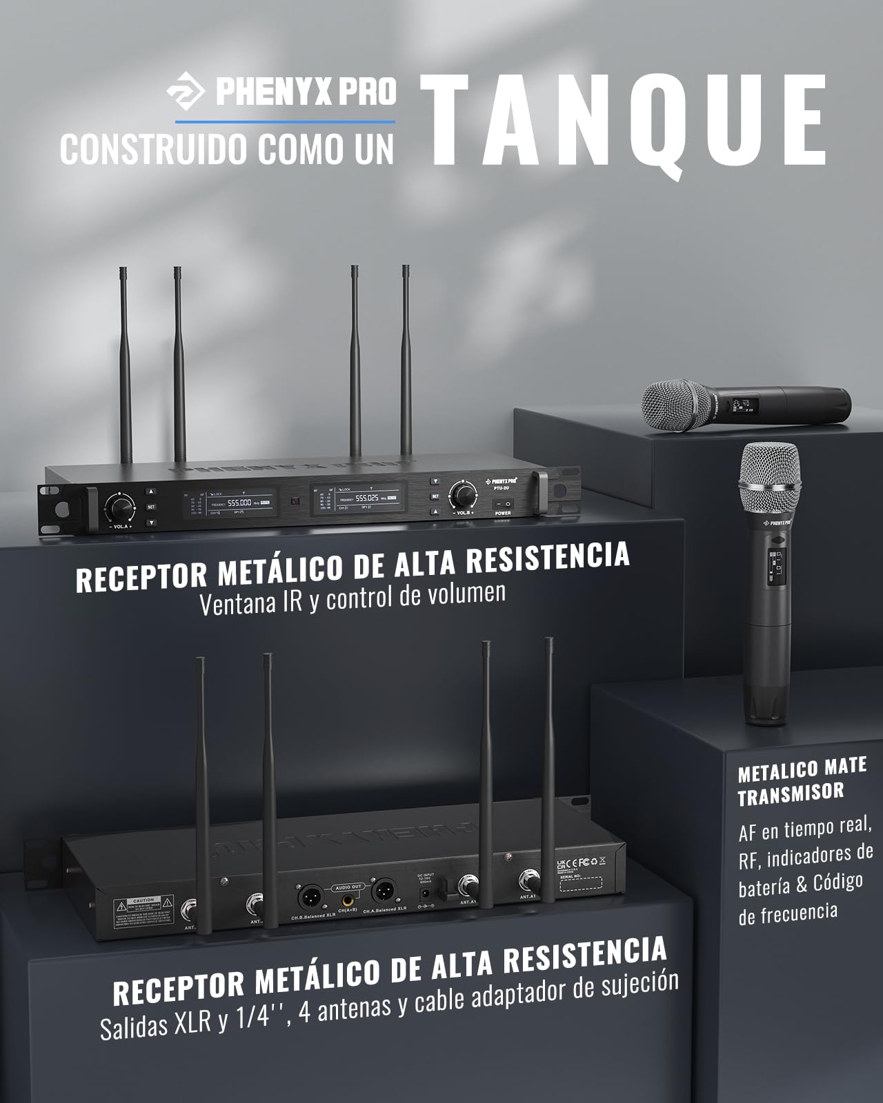 Phenyx Pro Sistema de Micrófono Inalámbrico UHF Dual PTU-2U-2H