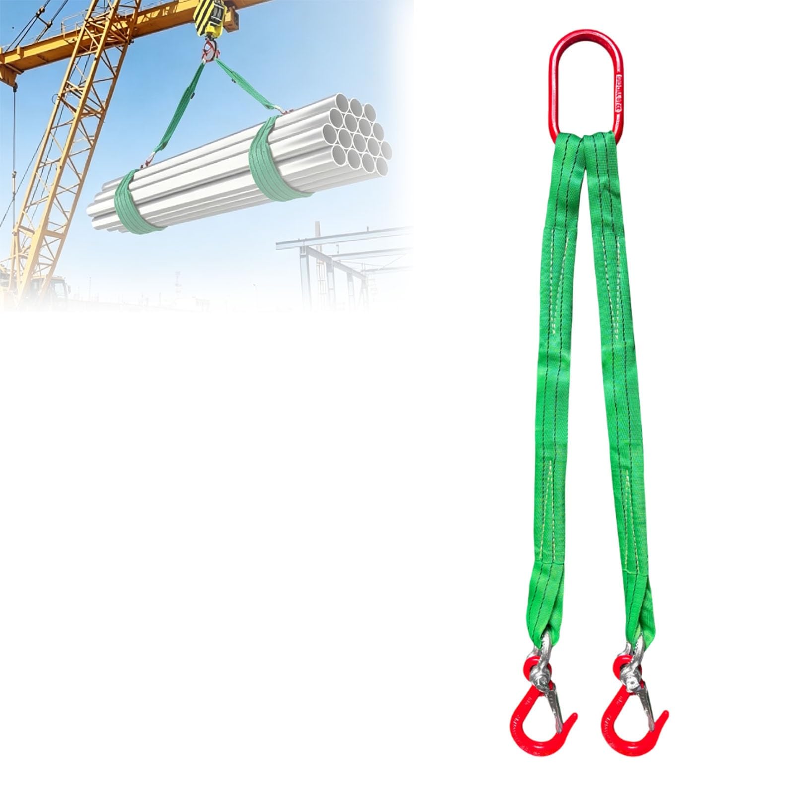 sunbiaouk Lifting Slings Straps, Two Leg Bridle Web Sling with Hook, 4409 Lbs Load Capacity for Hoist Engine Crane Truck Tow Tree Stump(3 tons,3m)