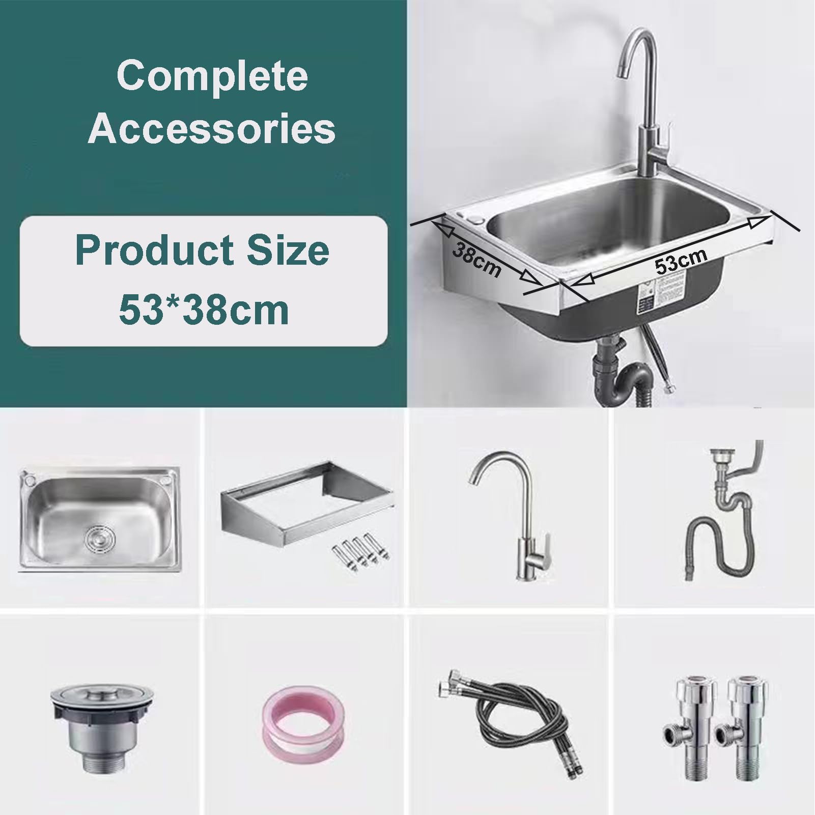 Fregadero Mural de Acero inoxidable para cocina, con grifo de Agua fría y Caliente, Ideal para Camping, Uso comercial, lavandería, Patio trasero o garaje.