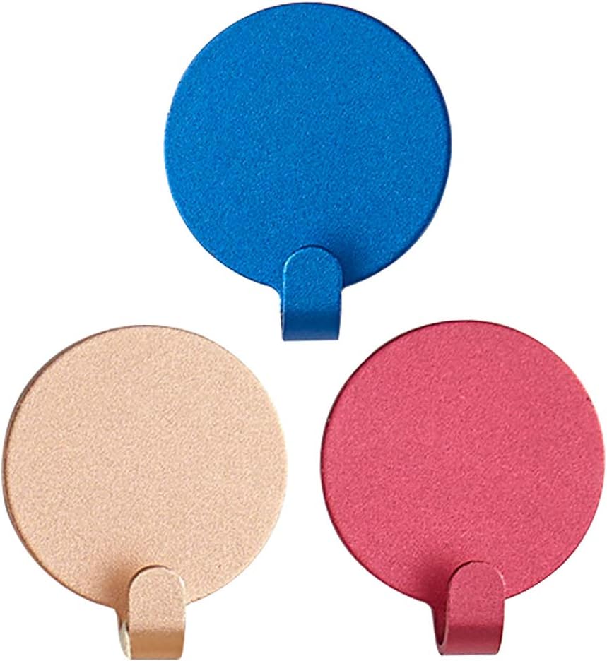 KAIYING Self Adhesive Hooks, Round Decorative Wall Hooks Hanger Aluminum Stick on Hook for Hanging Robe, Towel, Coat, Bags, Hats -Home Kitchen Bathroom Office ((3 Packs_Blue+Gold+Red))