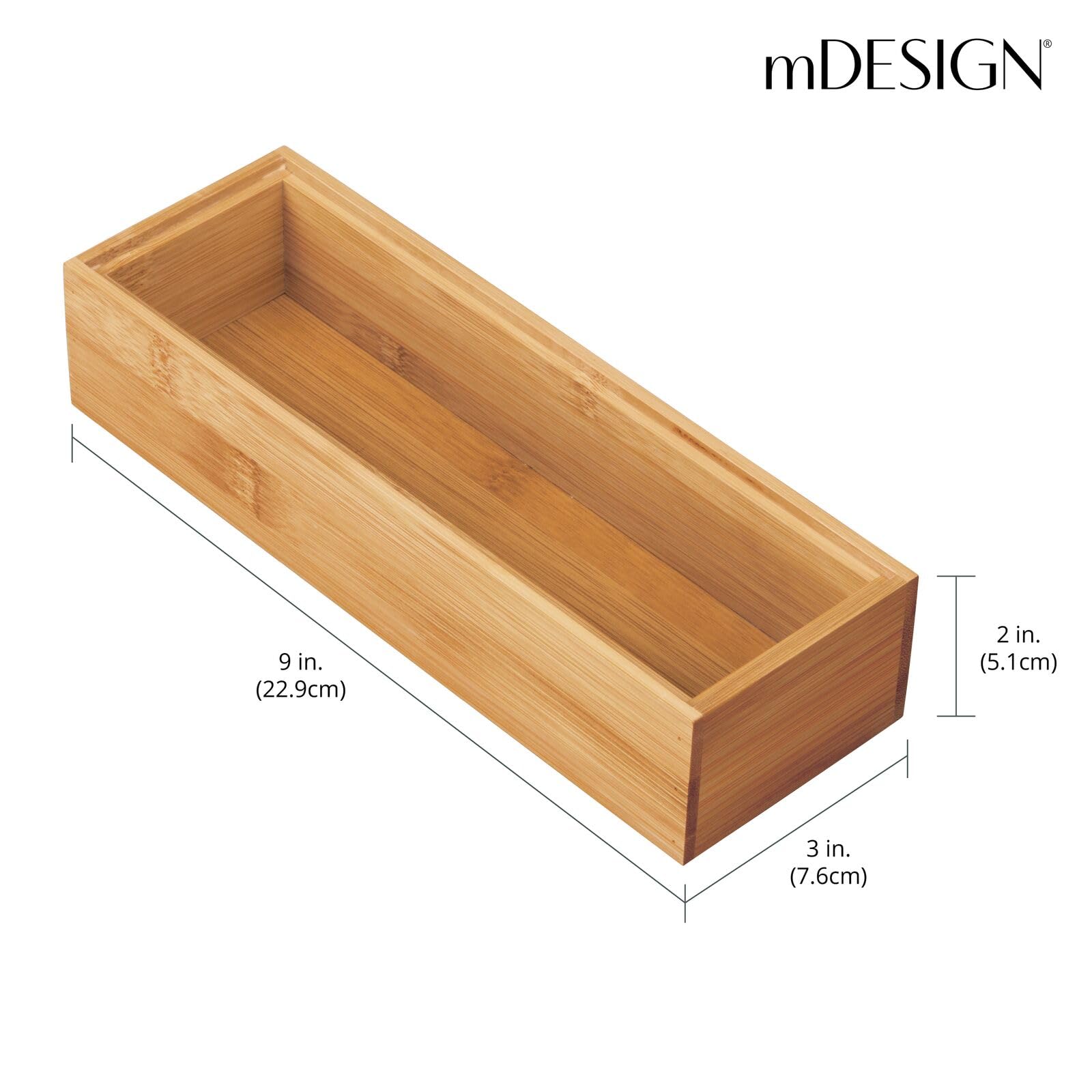 mDesign Set da 6 organizer ufficio larghi – Pratico contenitore ufficio in bambù per evidenziatori, promemoria e cancelleria – Organizer scrivania perfetti come divisori cassetti – naturale