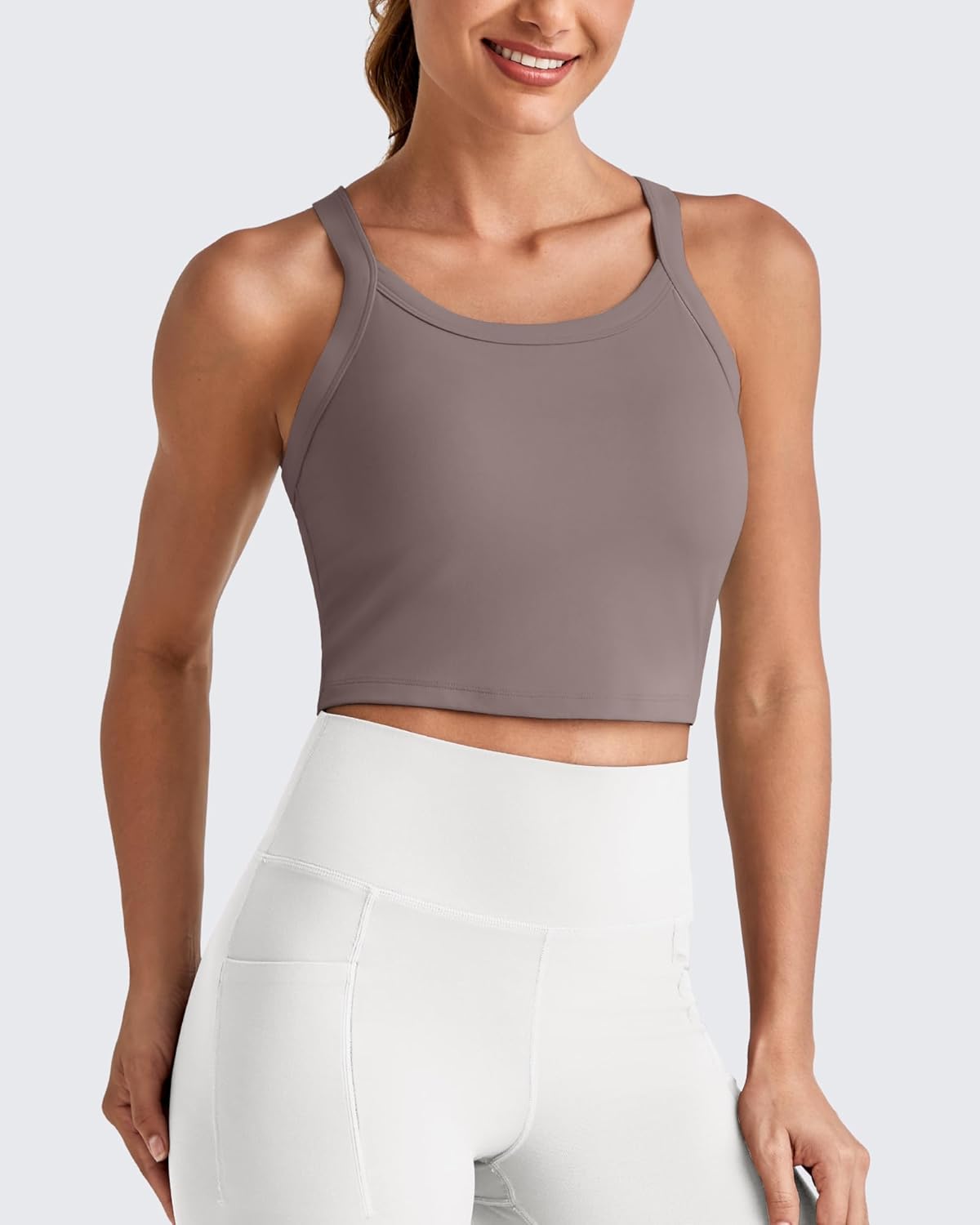 G4Free Cropped Workout Tops for Women Built in Bra Removable Padded Longline Sports Bras Racerback Yoga Tops - Image 2