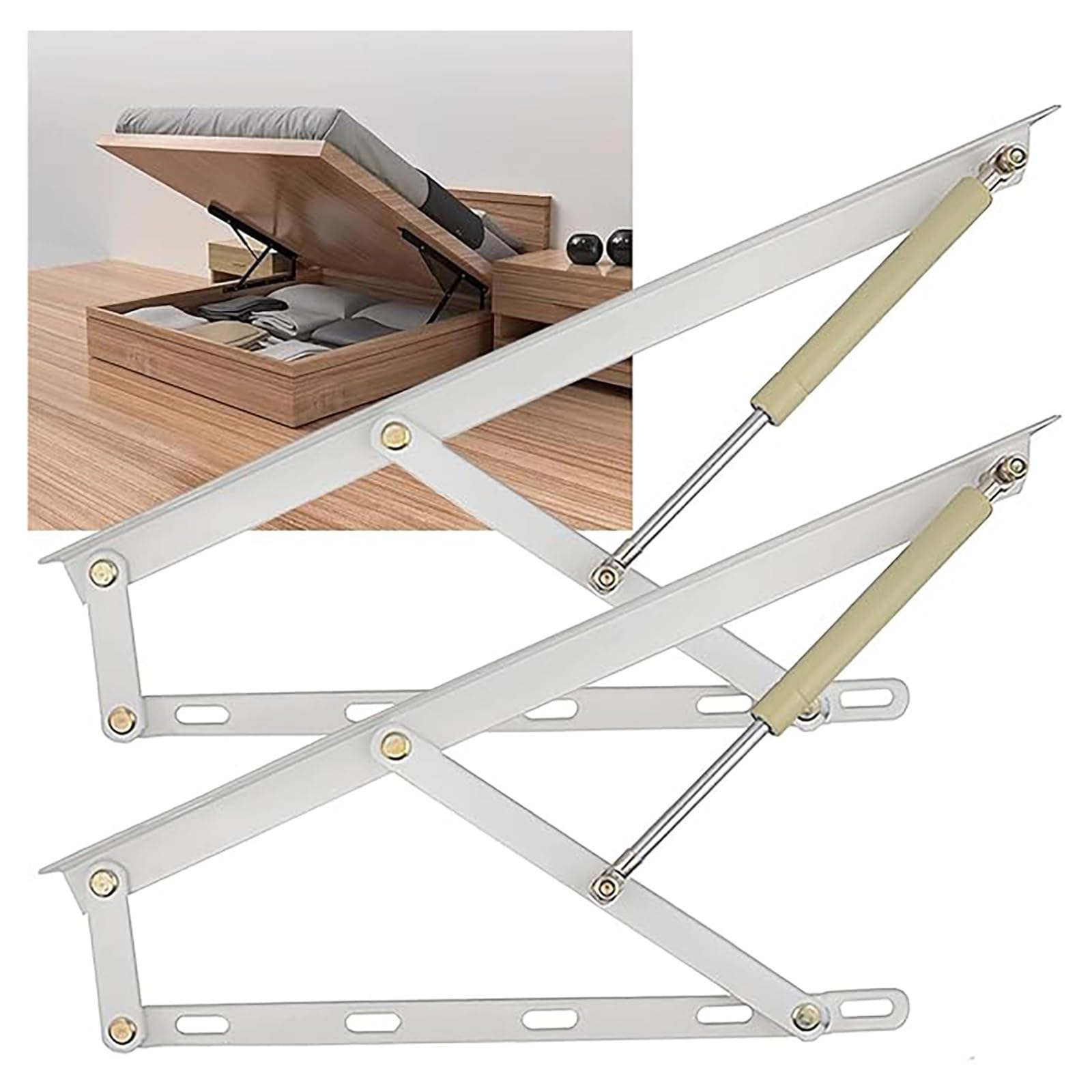 Folding Bed Lifting Mechanism Gas Strut Lift Support Bed Box Hinges Lift Pneumatic Support Sofa Bed Storage Lift Hinge Spring Mechanism for hinged recliners and beds with Bed Boxes(White,900mm)