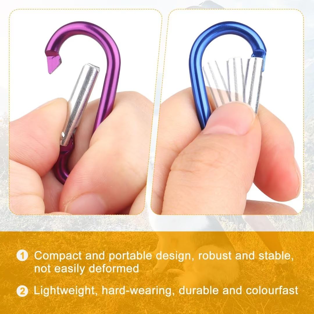 VFANDV 16Pcs Petit Mousqueton 8 Couleurs, en Aluminium, Léger Et Résistant Porte Clef pour Randonnées Camping Pêche Voyages (3,5 x 40 mm)