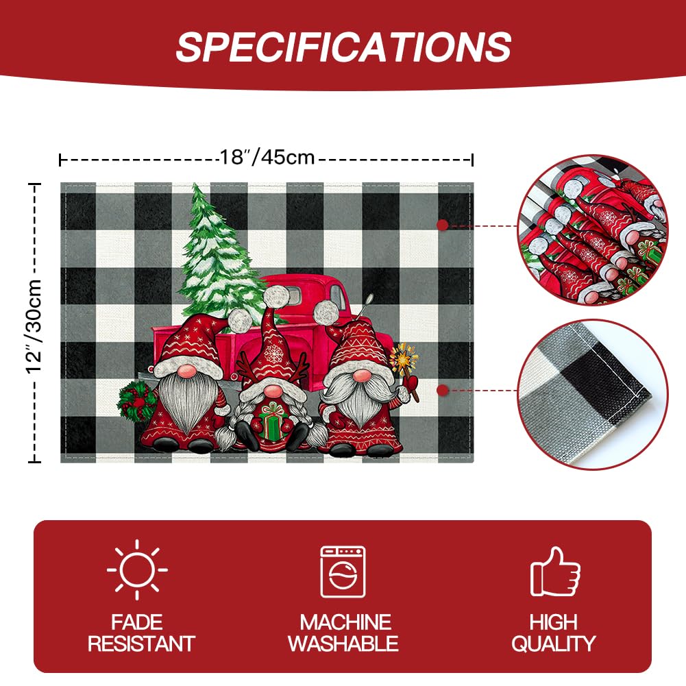 6 Weihnachten Platzsets – Elch & Bäume Motiv, 33x45 Cm, Aus Polyester-Leinen, Waschbar & Hitzebeständig