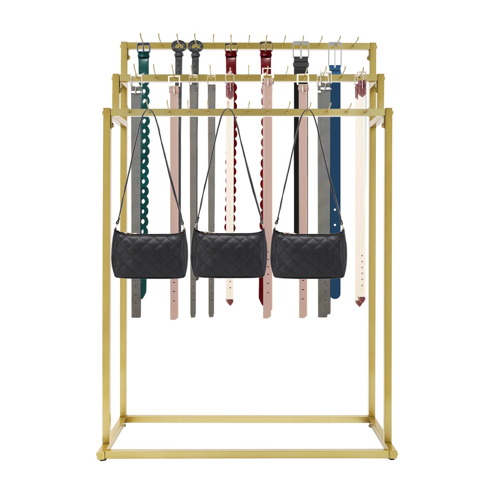 pijopang Floor Mounted Belt Hanger, Metal Men Closet Display Stand Organizer Ties Scarf Rack Shawls Purse Shelf for Clothing Retail-Gold