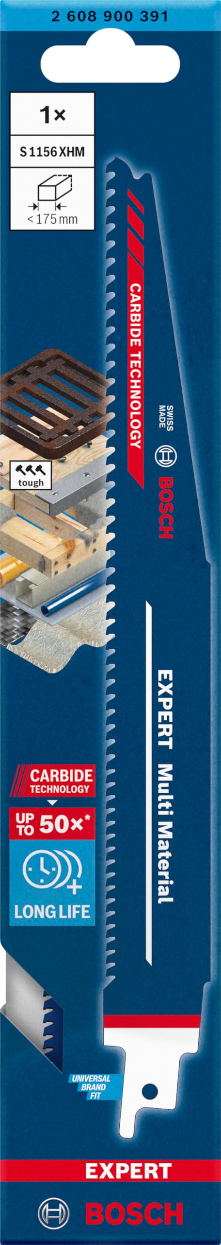 Bosch Professional 1x Hoja de sierra sable Expert `Multi Material` S 1156 XHM (para Hierro fundido, Longitud 225 mm, accesorios Sierra sable)