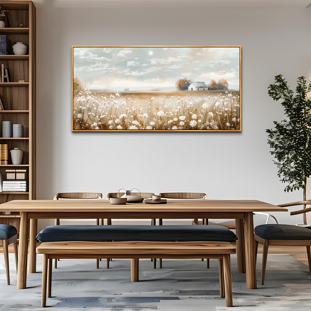 Lienzo decorativo para pared de sala de estar, decoración de pared con flores blancas, paisaje, decoración de comedor, dormitorio, baño, cocina, sala de estar, impresiones artísticas para 5