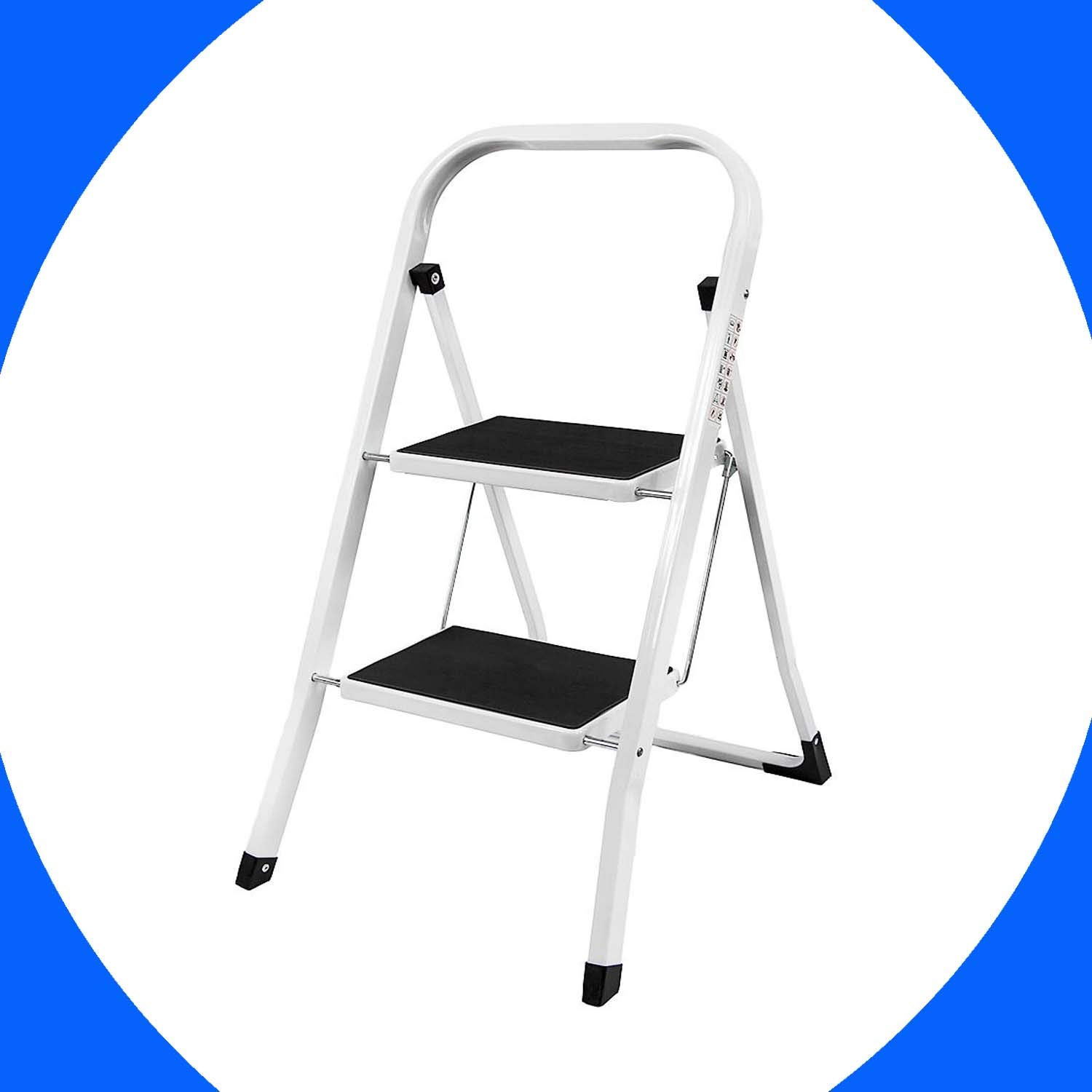 Safety Folding Step Stool | 2 Step Ladder | Portable Foldable Stepladder | Anti Slip Feet, Strong Sturdy Steel, 150KG Max Capacity, Ideal for Home/Kitchen/Garage Black