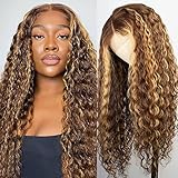 Jenniferita Wear and Go Glueless Highlight Honey Blonde Deep Wave Lace Front Wigs Human Hair Pre Plucked with Baby Hair 4/27 Curly Lace Front Wigs Human Hair HD Lace Front Wigs Human Hair 200% Density