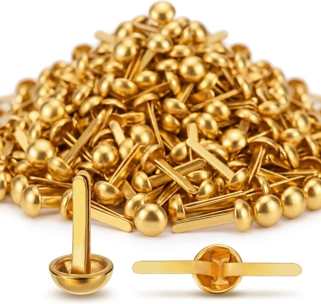 Paper Fasteners Brads (500pcs, 8x15mm) Gold Round Head Split Pins for Scrapbooking, Card Making, DIY Paper Crafts, Journaling & School Projects – Durable Metal Craft Fasteners