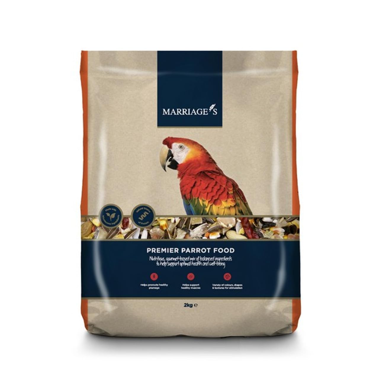 Marriages - Premier Parrot Food 2kg, Parrot Seed with Oats and Peanut Kernels, Wholesome Bird Seed, Bird Food Packed with Fibre and Protein