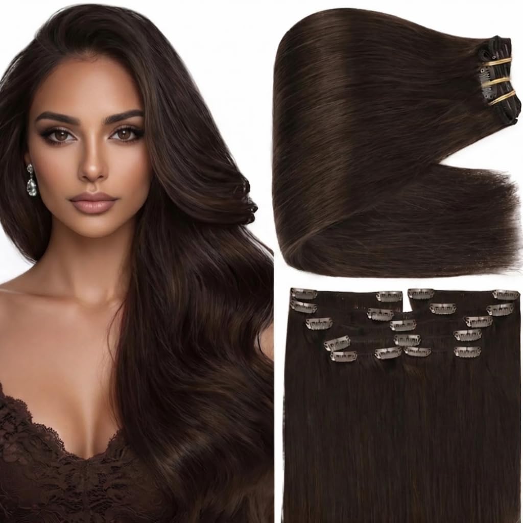 Fshine Clip in Hair Extensions Human Hair, 1B Natural Black, 10 Inch, 95G, 7 Pcs, Double Weft Real Remy Brazilian Hair, Add Volume for Bob Hair, Thick Asian Hair, Short Hair Topper, Easy Clip Glueless — view 11