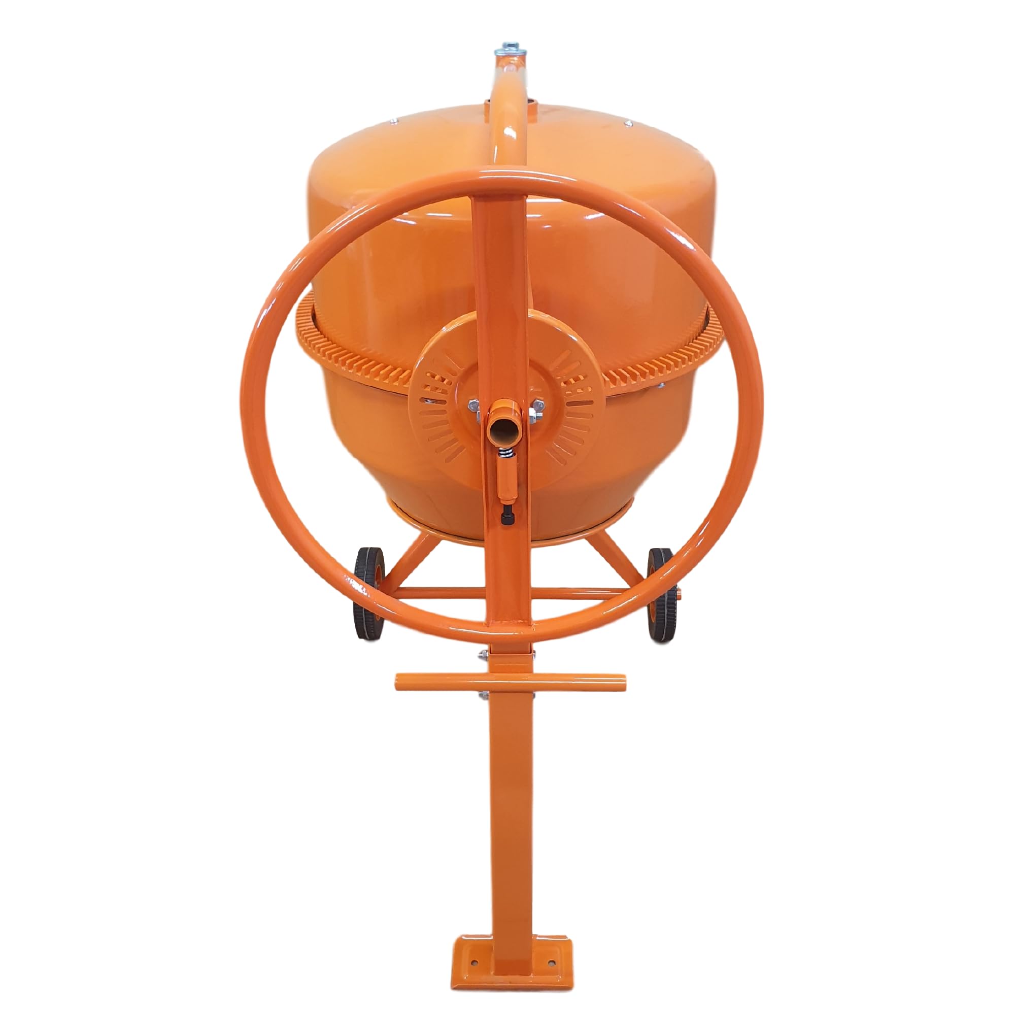 Betonmischer BAU140, 140L Trommel, 650W Motor, Orange, Stahlrahmen mit Metall-Zahnkranz, Kunststoffräder, Kipp-Handrad