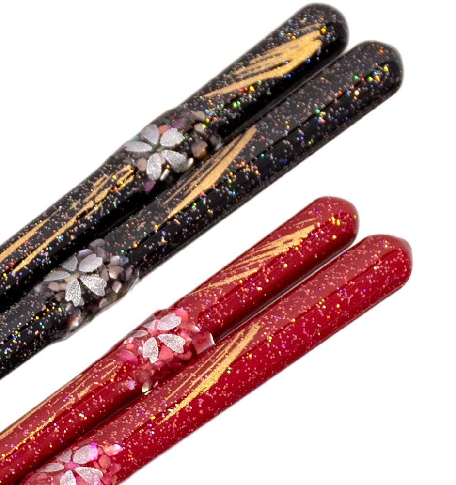 Kawai Japanese Wooden Chopsticks Reusable 2 Pairs in Gift Box, Nippon Scenery Sakura Gold Black and Red [ Made in Japan /Handcrafted ] — Amazon image 4