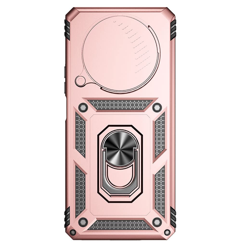 SEAHAI Cover per Honor Magic4 Lite 4G/5G, Scorrevole [Protezione Fotocamera] Militare Antiurto Silicone Custodia, con 360° Anello Supporto Kickstand Rugged PC + TPU Bumper Case - Oro Rosa