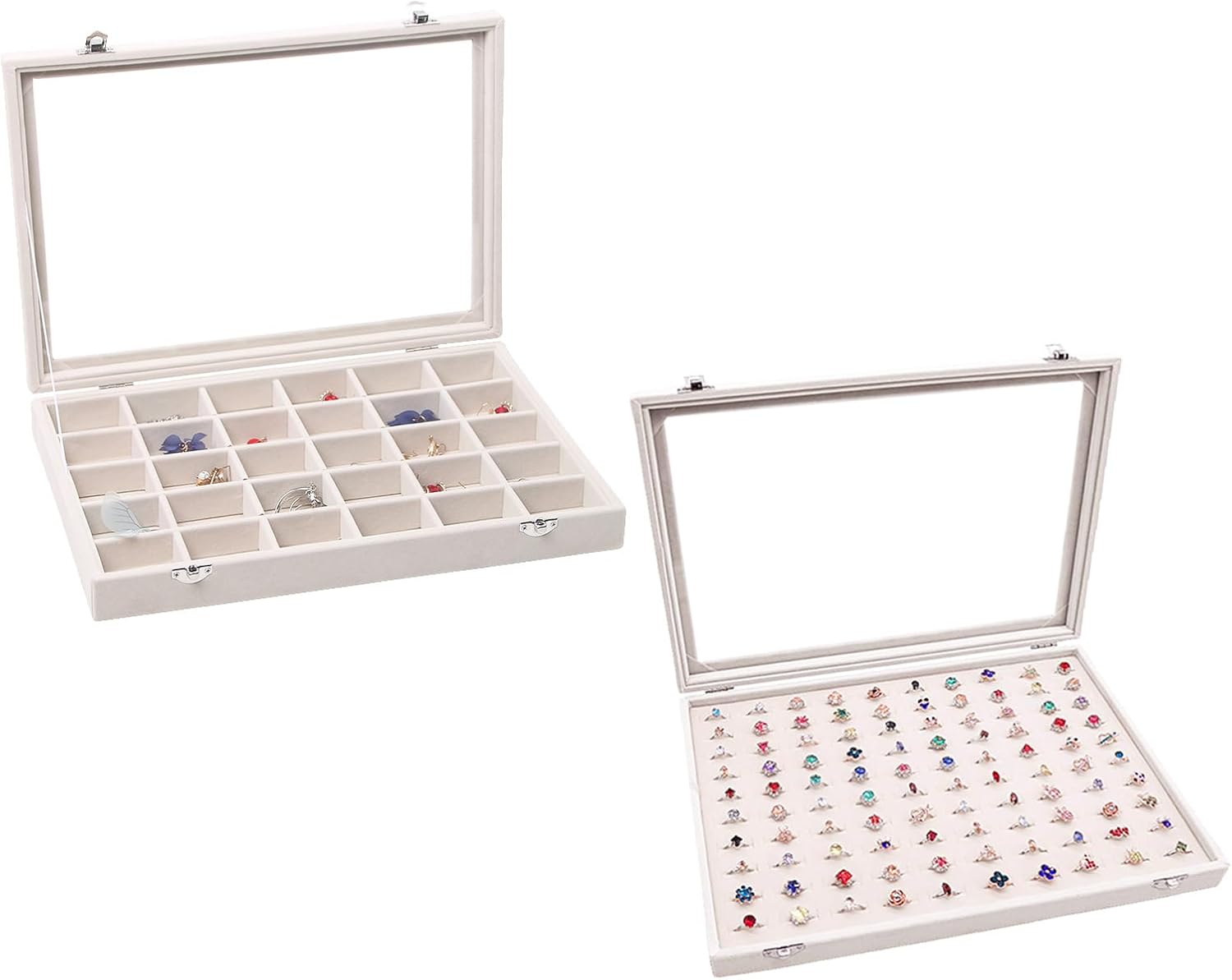 Stratalife Jewelry Organizer Ring Display Tray Ring Storage Box with Glass Lid Jewelry Storage Tray for Earring Necklace Gift idea for Mom from Daughter