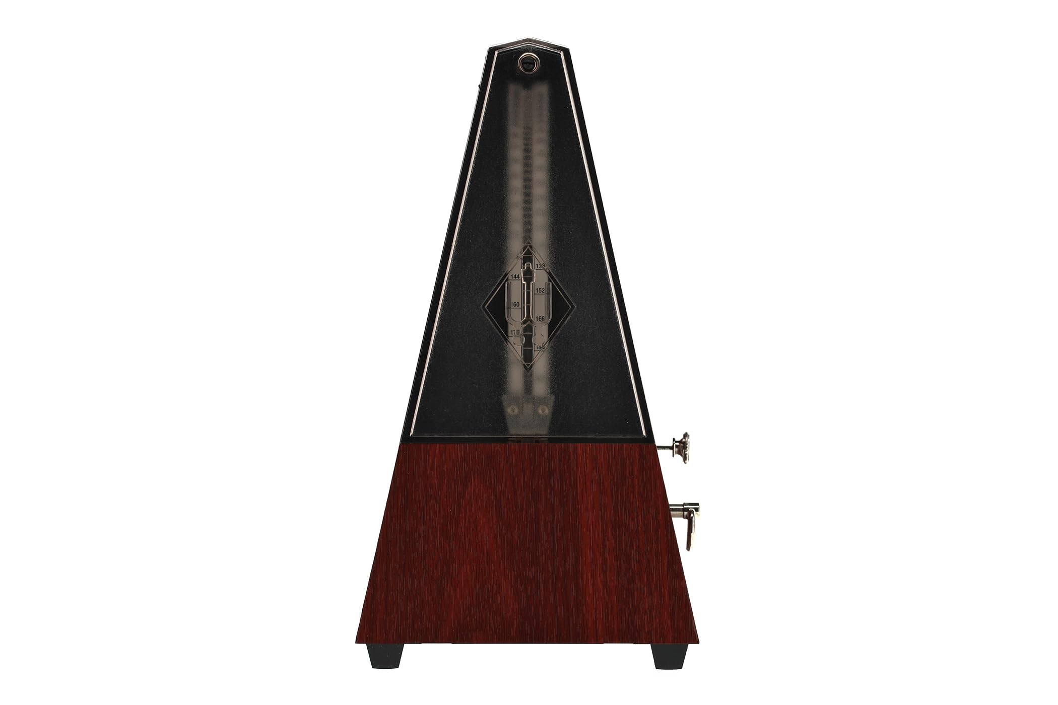 Wittner Metronomo Taktell forma piramidale Sistema Maelzel Serie 802K - Custodia in plastica - Con campana - Con coperchio in plexiglass - Venatura mogano - Non richiede batterie - Made in Germany