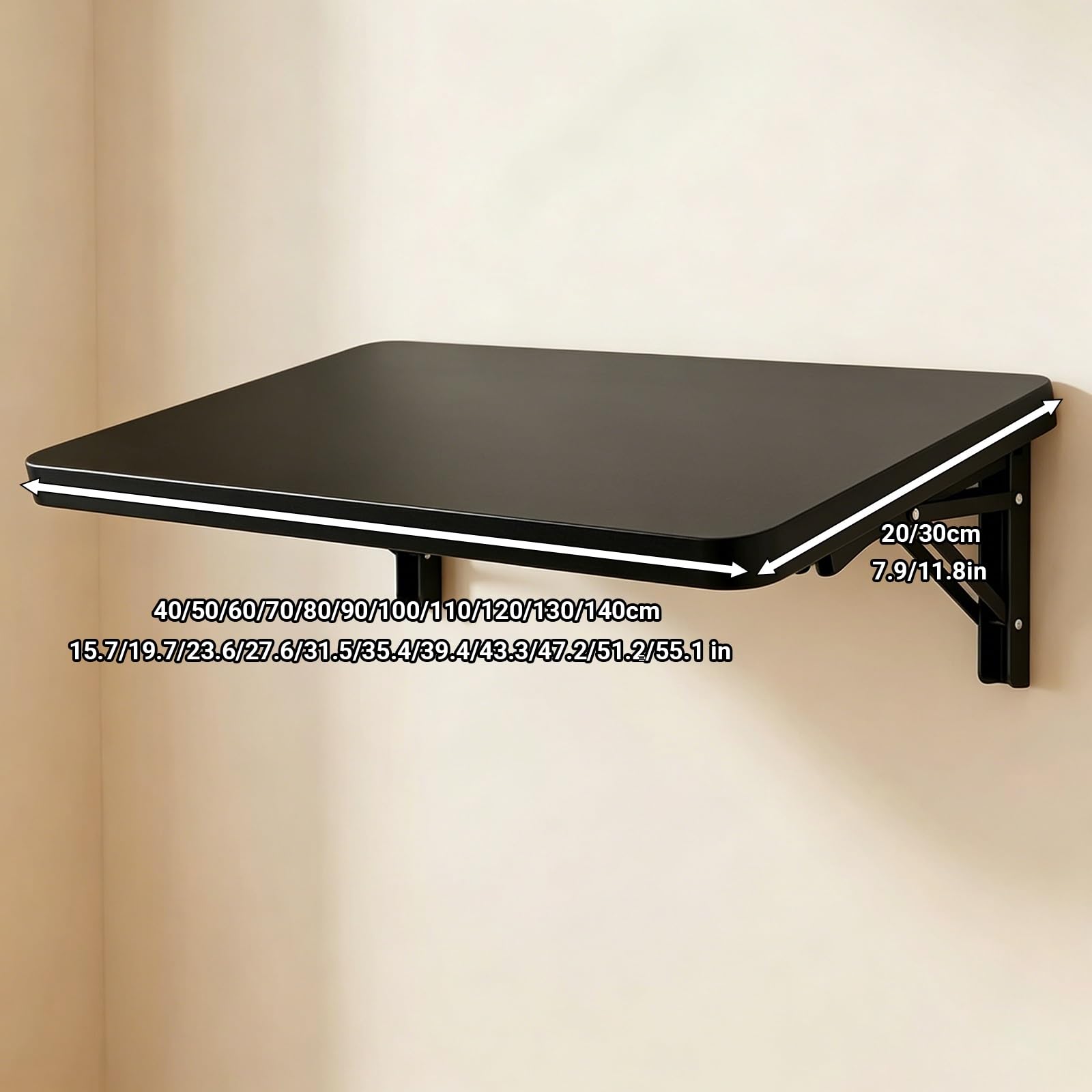 Tavolo a Muro Pieghevole per Piccoli Spazi,Tavolo da Parete Salvaspazio in Legno e Acciaio con Angoli Arrotondati,Scrivania a Scomparsa per Studio, per Affittuari e Case Piccole(Brown,L110xW20cm)