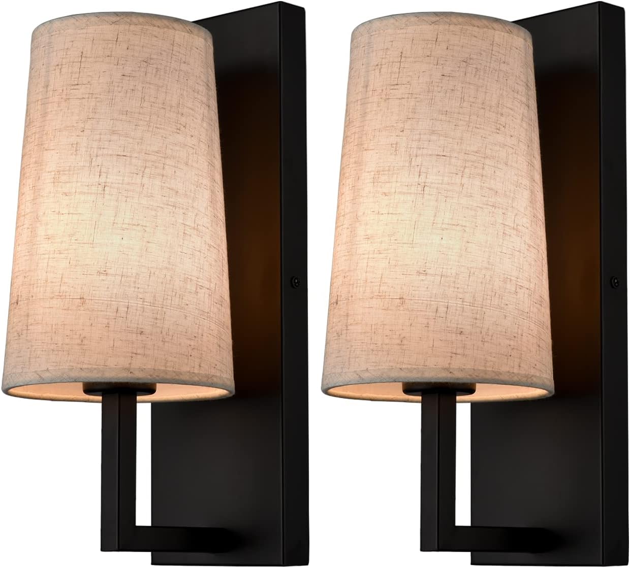 Farmhouse Black Wall Sconces Set of Two Modern Matte Black Wall Lamp with Fabric Shade for Bedroom Hallway Living Room
