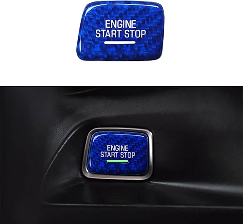 Cubierta del botón de arranque y parada del motor para Chevy C7 Corvette 2014-2019, para Chevrolet Camaro 2016-2020, fibra de carbono real (azul)