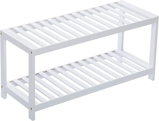 Vencier 2 Tier Bamboo Shoe Rack Stand Shelf Shelving Hallway,Bedroom,Bathroom,Living Room Organizer Holder Storage for 8 pairs shoes (White)