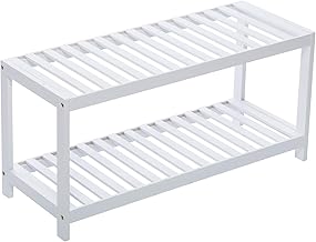 Vencier 2 Tier Bamboo Shoe Rack Stand Shelf Shelving Hallway,Bedroom,Bathroom,Living Room Organizer Holder Storage for 8 pairs shoes (White)