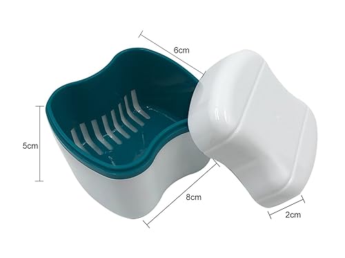 Miniatura 3 de Taza de dentadura con colador, 1 caja de retención de cepillo de dentadura, estuche de dentadura con tapa, caja de baño de dentadura para limpiar,