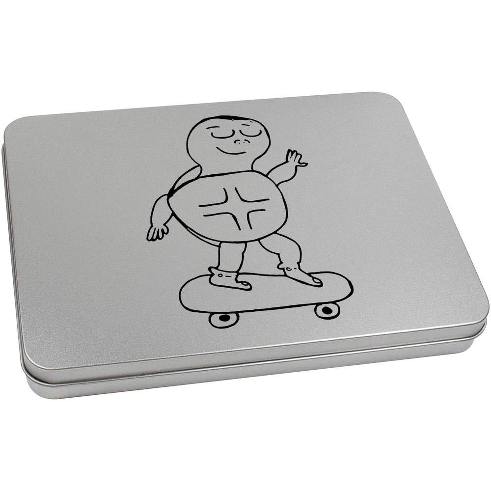 Azeeda 220mm 'Turtle On Skateboard' Metal Hinged Tin/Storage Box (TT00137805)