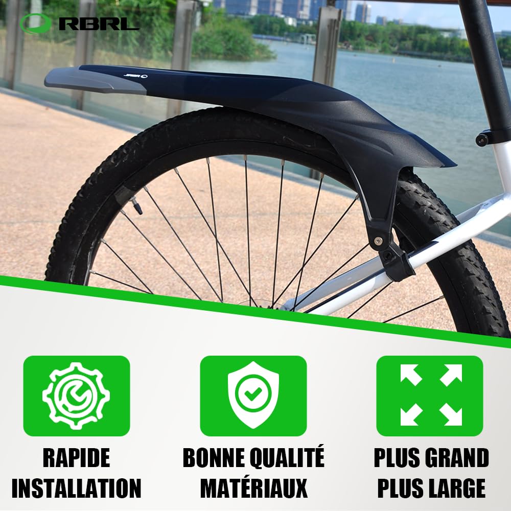 RBRL Garde-boue de vélo réglable pour VTT, épais et large, garde-boue universel de 61 à 73,7 cm, garde-boue de vélo à suspension intégrale, garde-boue pour vélo tout-terrain, contre les éclaboussures