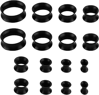 16 peças expansores de orelha de silicone, vibradores de orelha diferentes tamanhos (6 mm - 20 mm), túnel para dilatações orelhas, kit de dilatação para esticar e perfurar orelhas (preto)