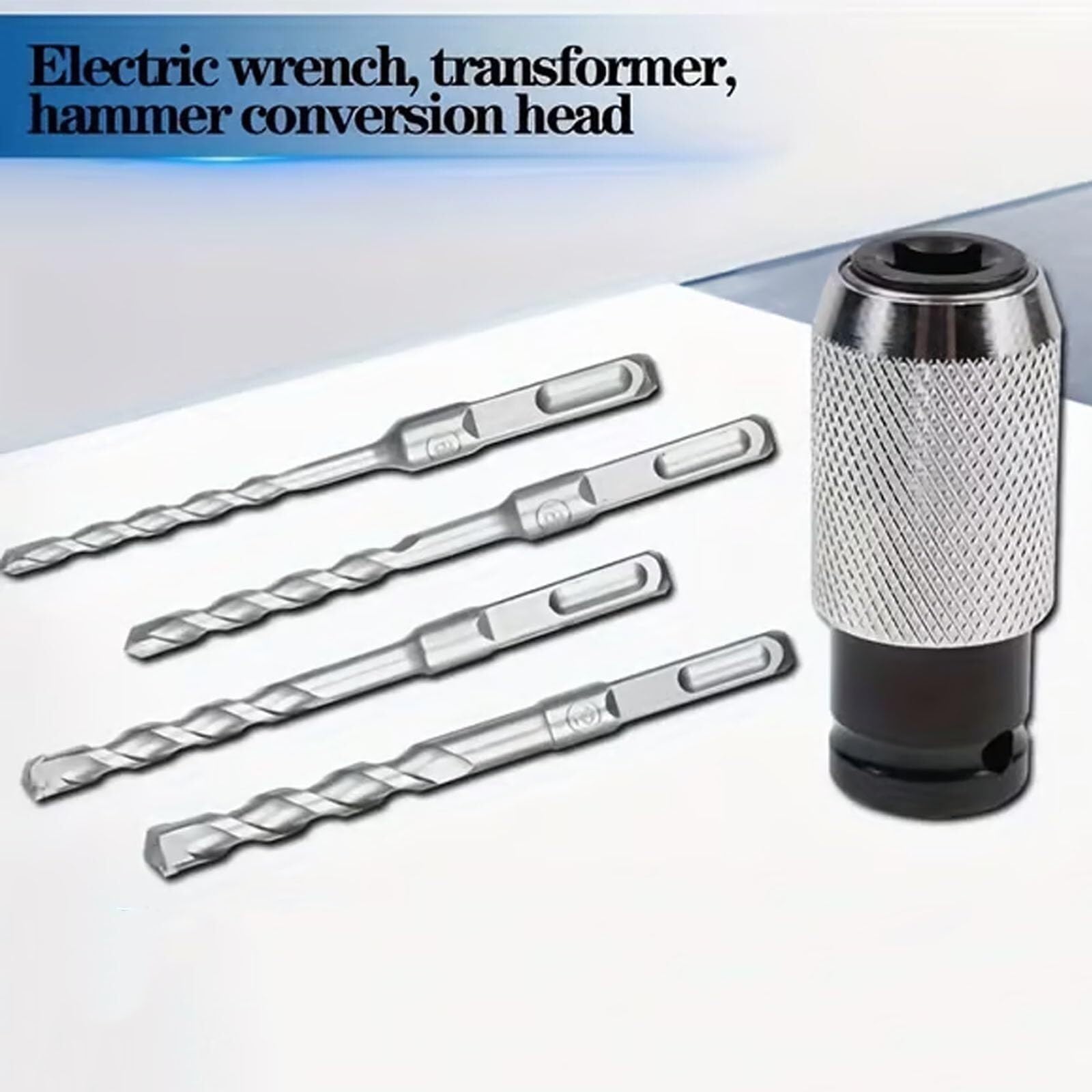 Adapter do młotka obrotowego z zestawem bitów udarowych, elektryczny konwerter z adapterem do gniazda pneumatycznego ze stopu stali, Quick-Lock Square-Shank Fit, w zestawie 4 bity udarowe do wiercenia