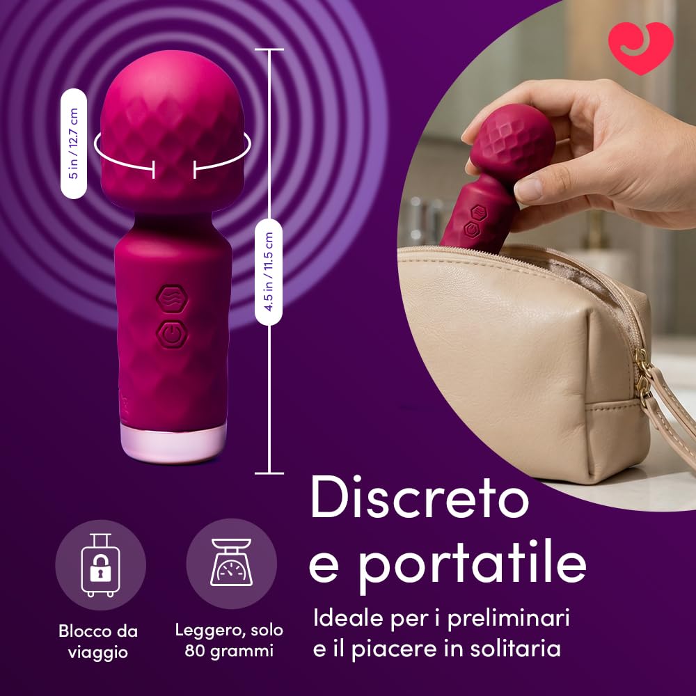 Lovehoney Mini Wand Massaggiatore Vibratore donna | Piccolo Stimolatore femminile per Clitoride Capezzoli Zone Erogene | 10 modalità Ricaricabile & Impermeabile | Massager Sextoys Vibratoreper coppie