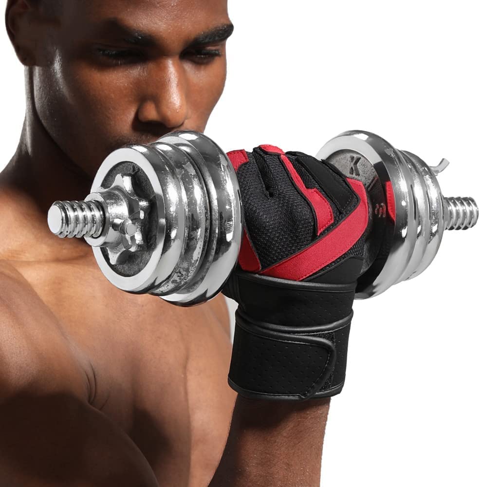 Guantes de Gimnasio de Medio Dedo para Hombres y Mujeres, Guantes de Entrenamiento de Levantamiento de Pesas con Palma, Negro, L