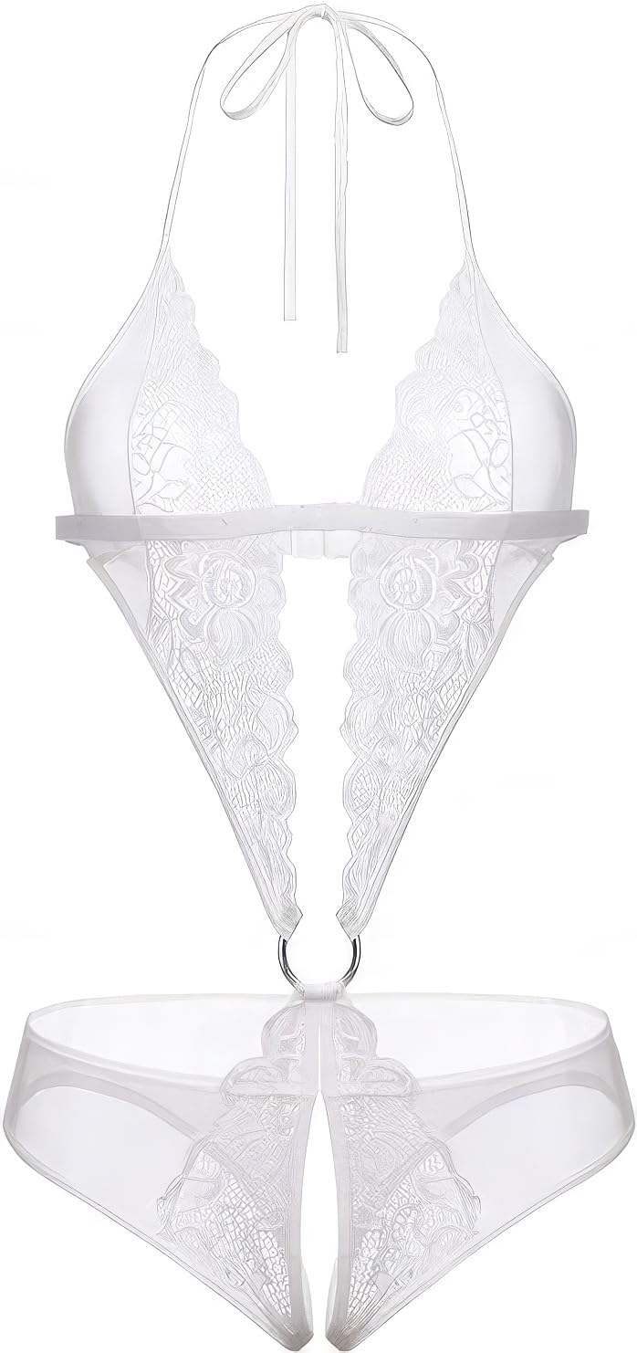 Women's Floral Lace Teddy Lingerie, Halter Neck Intimate Babydoll-image-10