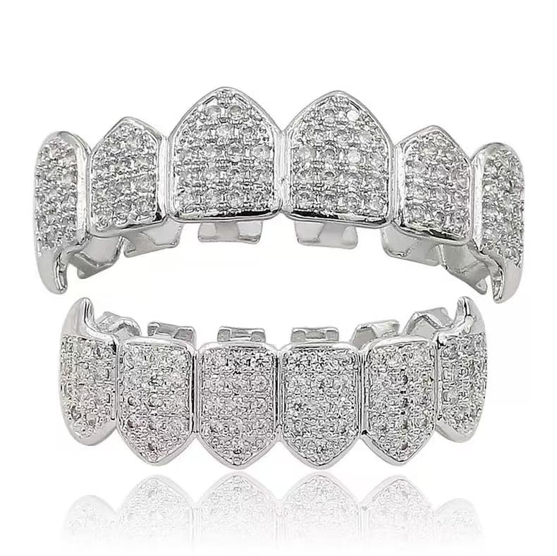 ASLLRISONY Rapper Men and Women Finish 6 Top Teeth 6 Bottom Tooth Grills with Extra Molding Bars