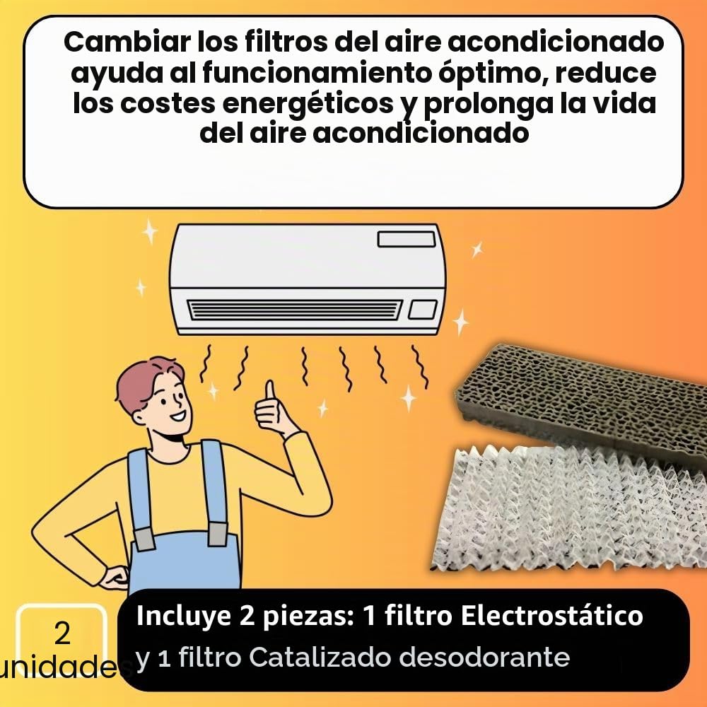 2 Filtros para Condicionadores (270x40mm) Filtro de Aire Acondicionado, Reemplazo para Filtros, Piezas de repuestos adecuados para Climatizadores: PANASONIC CS (PE E XE W V) 7 9 12 CKE CKP DE LUXE