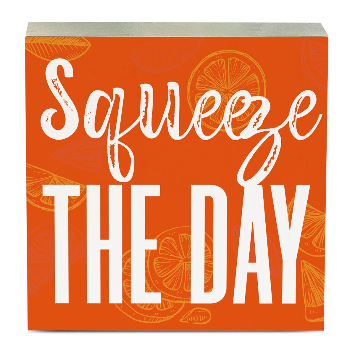 Photo 1 of Farmhouse Orange Wooden Box Sign Rustic Country Squeeze the Day Orange Box Sign Wood Sign Decor Summer Square Wood Sign Home Kitchen Desk Tabletop Shelf Decor 5 x 5