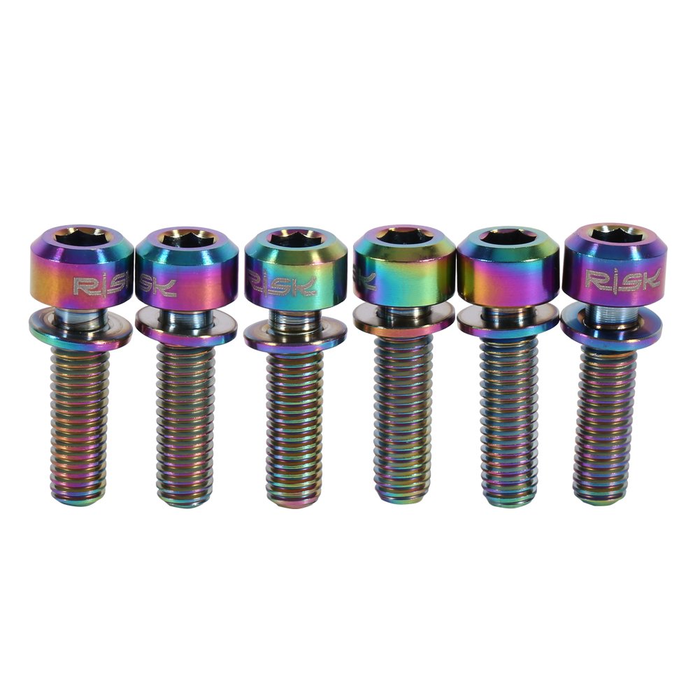 Vbestlife 6Pcs M5 x 18mm Titanium Alloy Mountain Bike Stem Bolts with Washers, Multicolor, Round Head