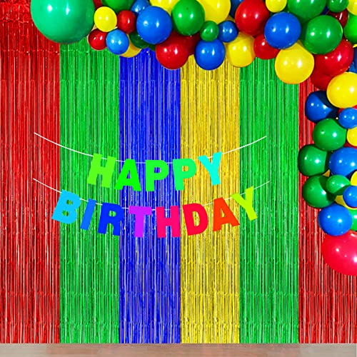 Blue Red Green Yellow Party Decorations, Blue Red Green Yellow Foil Fringe Backdrops Streamer Tinsel Curtains for Graduation Boys Girls Birthday Baby Shower Party Decor (3Pack) by Asonlye - Image 4