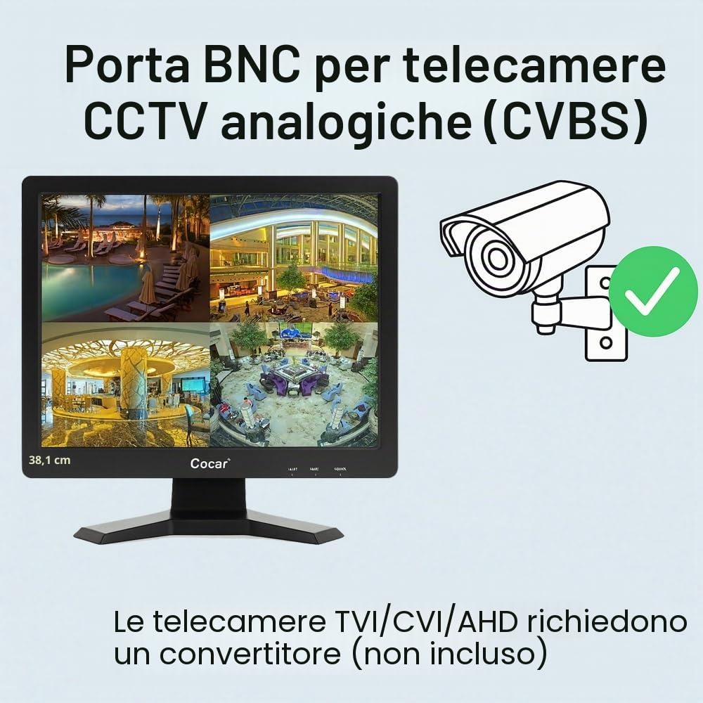 Cocar 17" CCTV Sicurezza Monitor, 4:3 1280x1024 LCD HD Schermo(LED Retroilluminazione) con AV/HDMI/BNC/VGA/USB Drive Lettore Altoparlante Integrato per Casa/Negozio Sorveglianza Telecamera PC STB