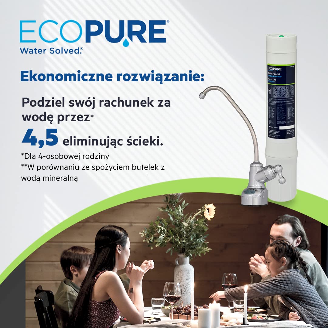 ECOPURE | Filtr wymienny (EPWURF) do systemu filtracji EPWUFF | Redukuje osady, chlor i cysty | Dla czystej wody bez zapachu chloru | Żywotność: 6 miesięcy/7 500L wody