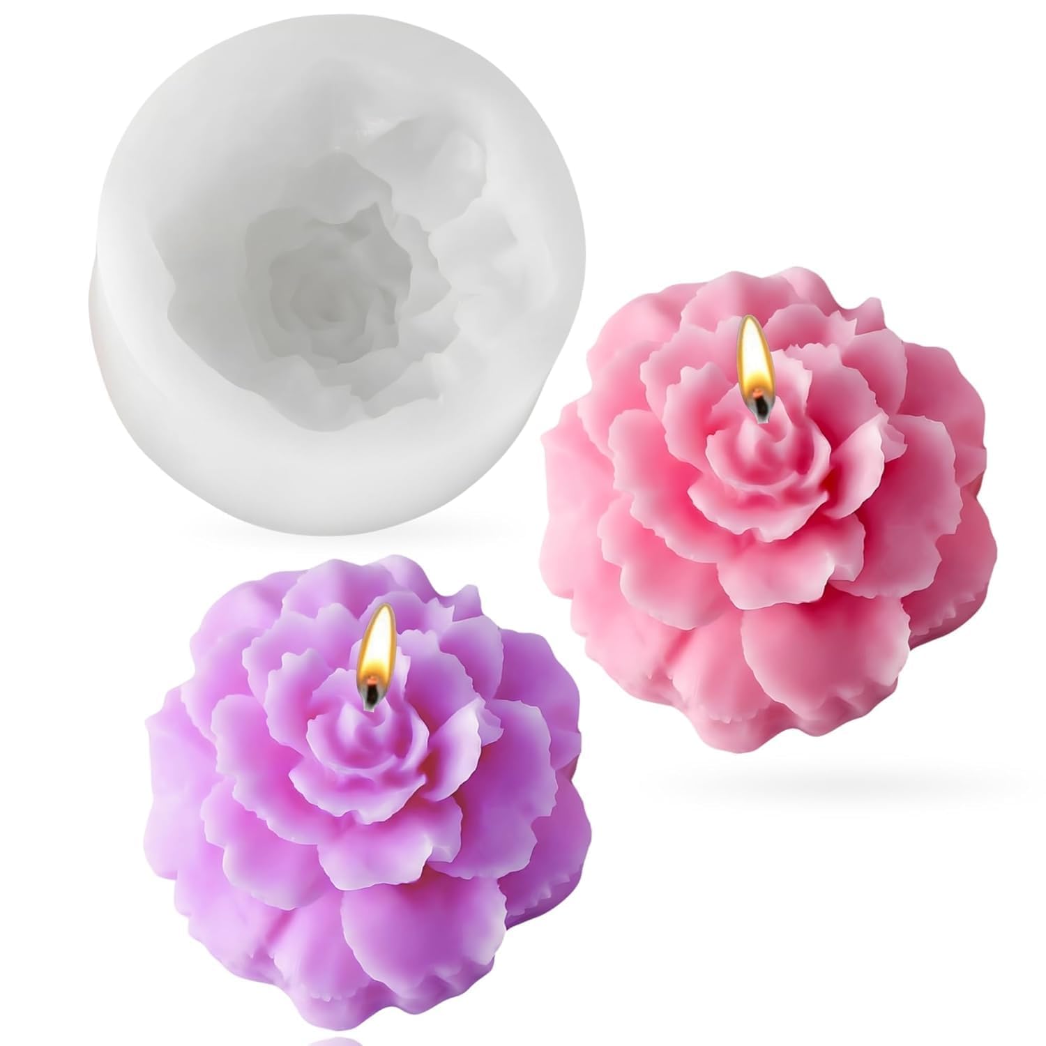 Carnation Marigold Flower Mold Candle Making Silicone Moulds Wax Mould Topping Mold Fondant Resin Art and Craft Chocolate Cake Decoration Small (ASM87-40)-image-13