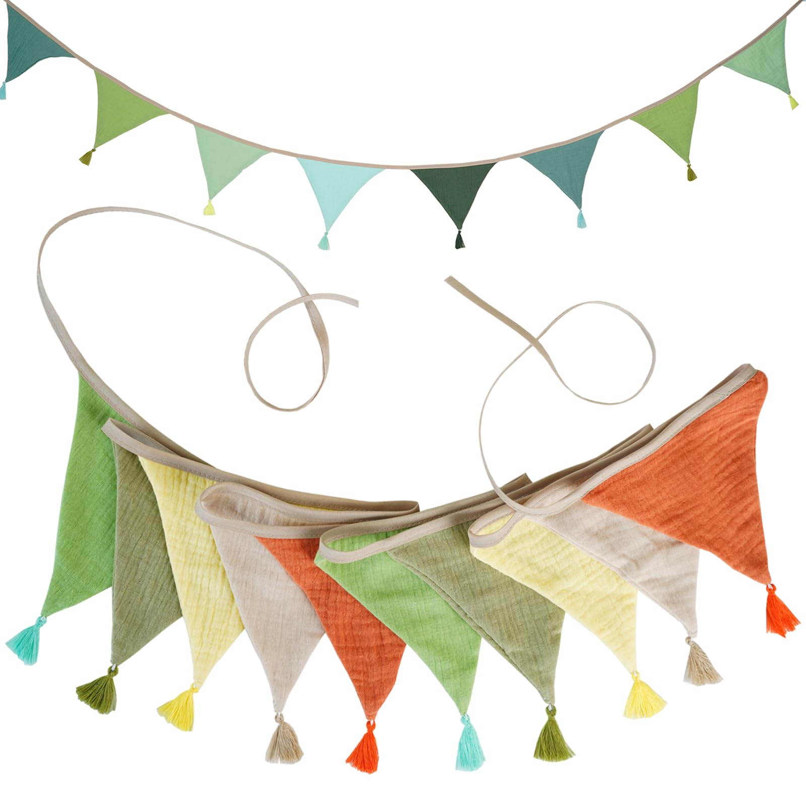 IOPJLK Fabric Bunting Banner, Flag Banners Multicolor, Garden Bunting, Vintage Fabric Bunting, 20 PCS Triangle Bunting for Wedding Children's Room Anniversary (2.6m Green)